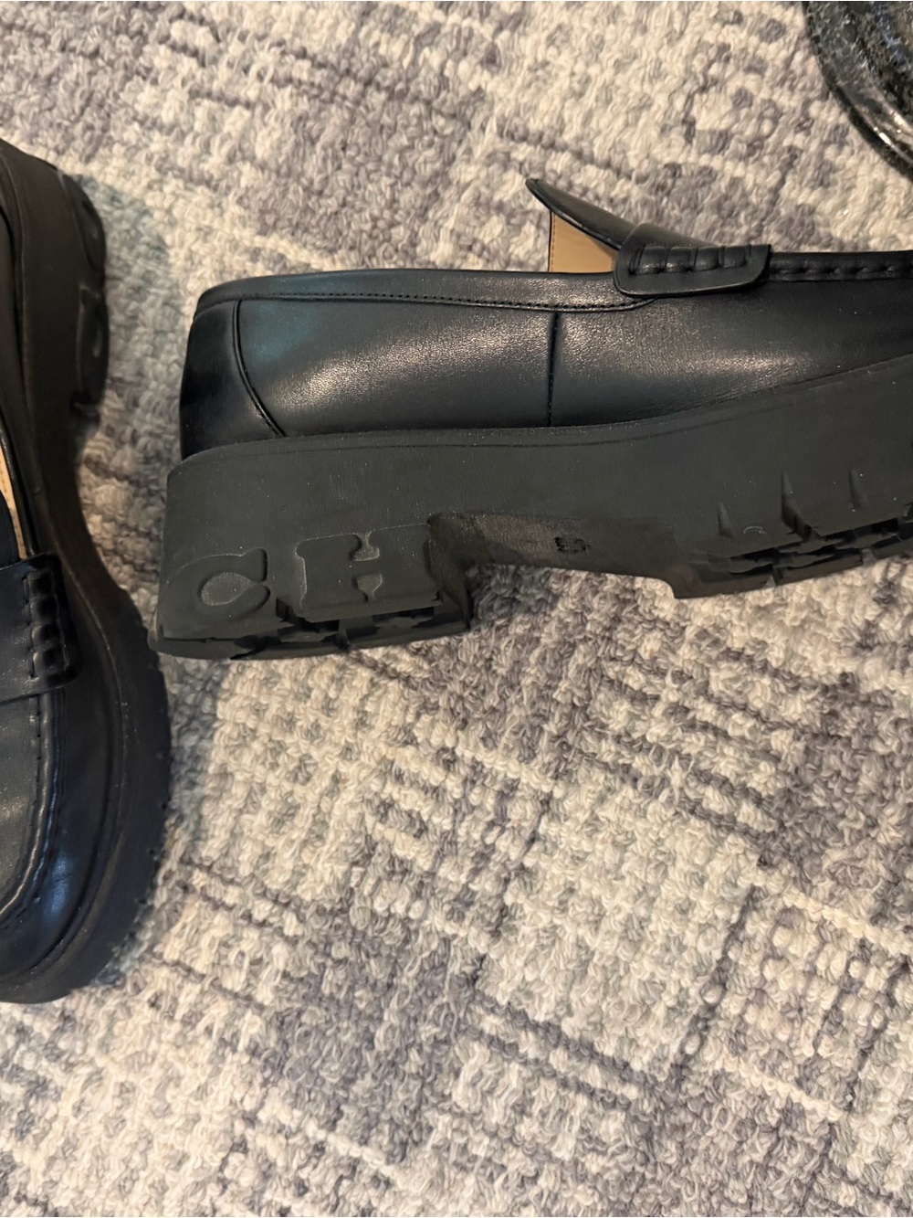 Coach Black Leather Slip-On Penny Loafers with Gold Logo - Picture 7 of 7